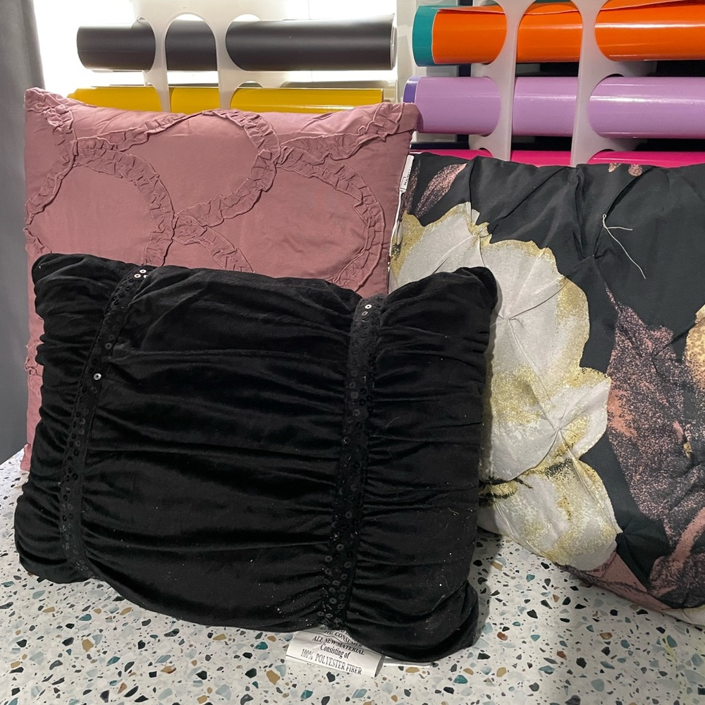 Pink and black floral throw pillows!
